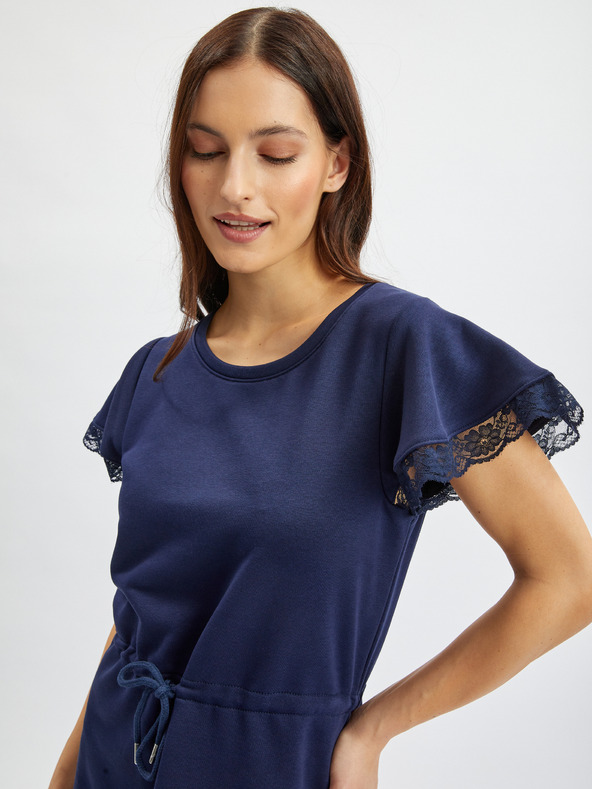 Orsay Tmavomodré dámske mikinové šaty s čipkou ORSAY