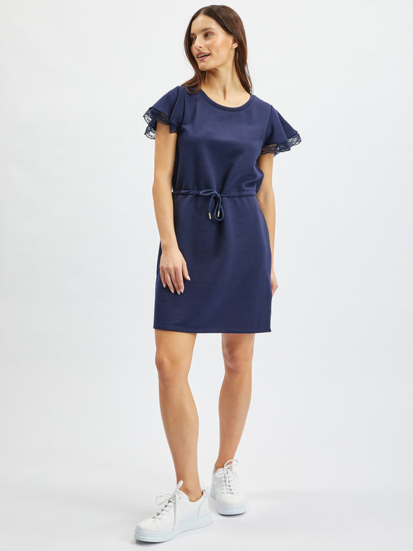 Orsay Tmavomodré dámske mikinové šaty s čipkou ORSAY