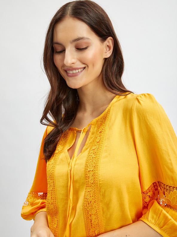 Orsay Oranžová dámska blúzka s čipkou ORSAY