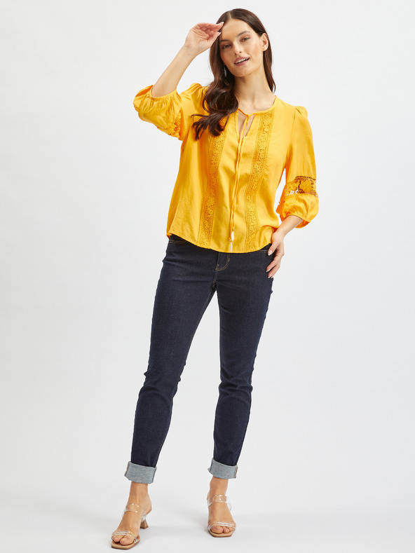 Orsay Oranžová dámska blúzka s čipkou ORSAY