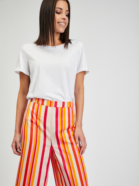 Orsay Červeno-žlté dámske pruhované široké nohavice ORSAY