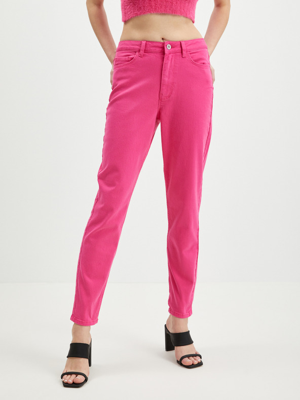 Pieces Tmavoružové dámske džínsy Mom Fit Pieces Kesia