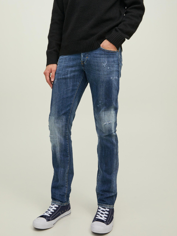 Jack & Jones Tmavomodré slim fit džínsy s vyšívaným efektom Jack & Jones Glenn