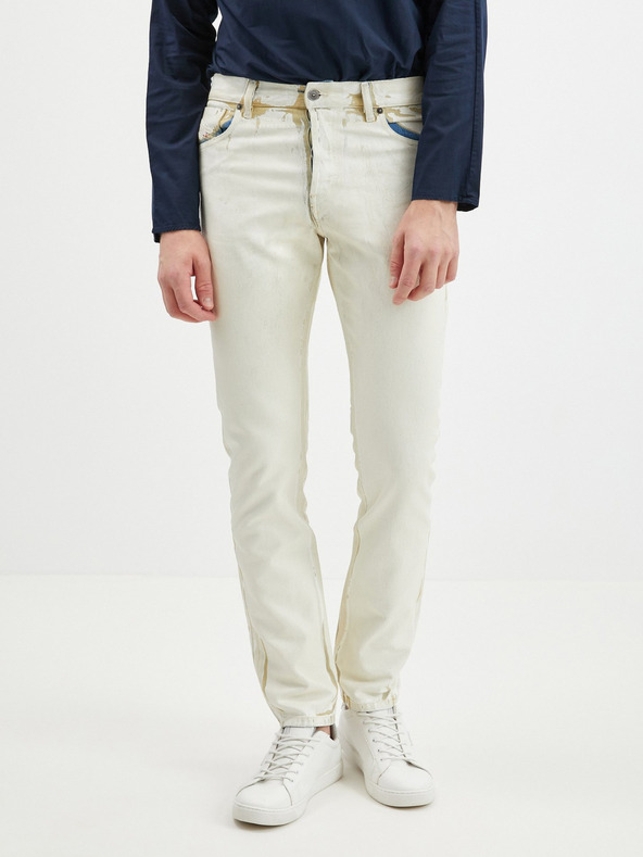 Diesel Biele pánske slim fit džínsy s ozdobnými detailmi Diesel