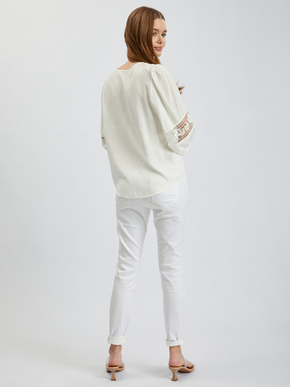 Orsay Biela dámska blúzka s čipkou ORSAY