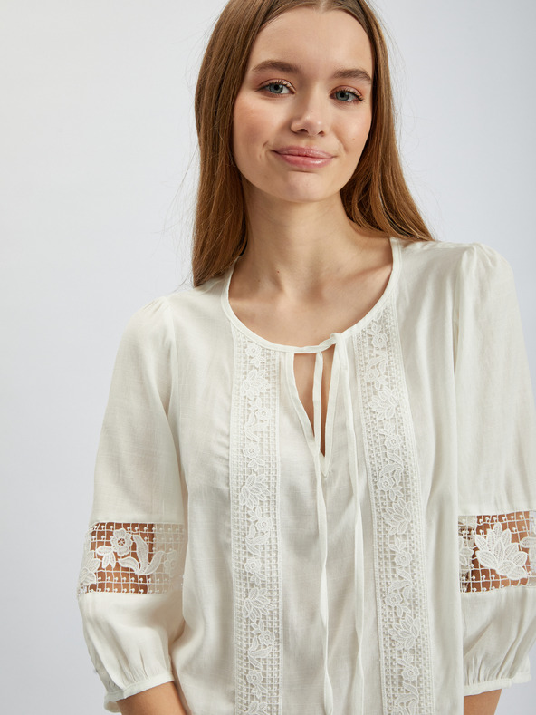 Orsay Biela dámska blúzka s čipkou ORSAY