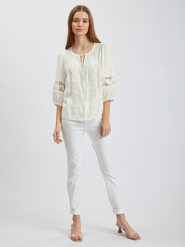 Orsay Biela dámska blúzka s čipkou ORSAY