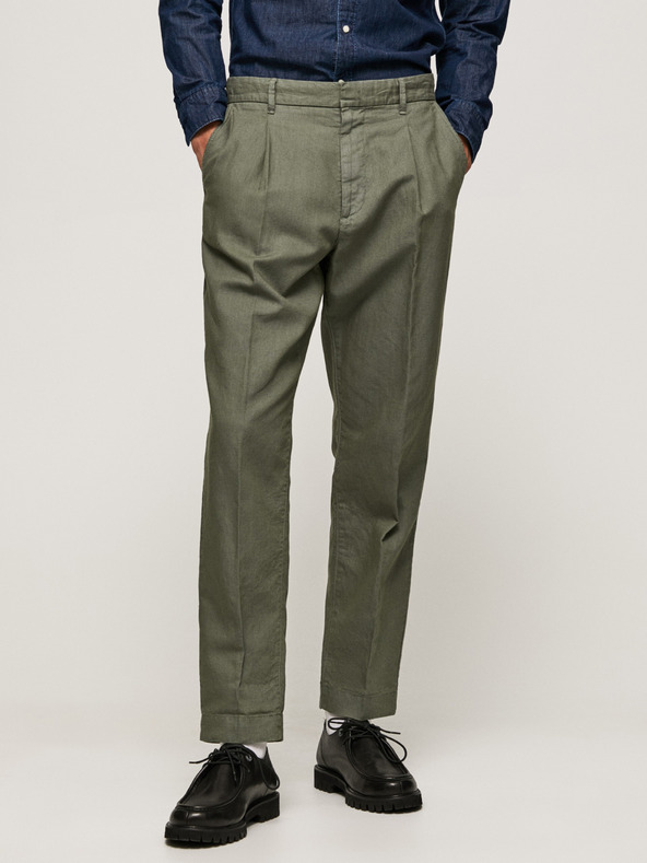 Pepe Jeans Pánske khaki spoločenské nohavice so zmesou ľanu Pepe Jeans