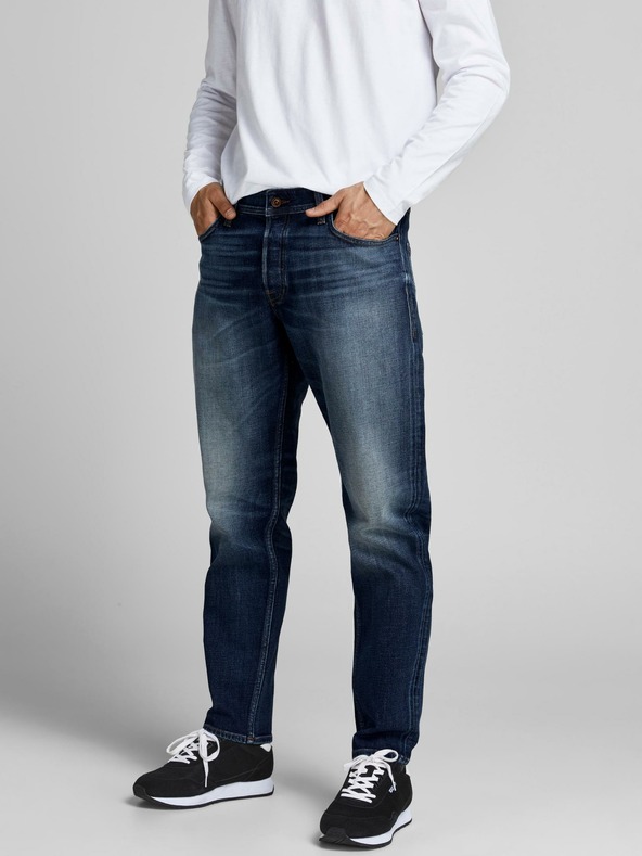 Jack & Jones Tmavomodré pánske džínsy rovného strihu Jack & Jones Mike