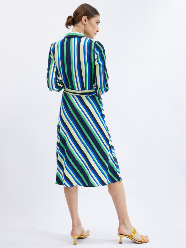 Orsay Zeleno-modré dámske pruhované košeľové šaty ORSAY