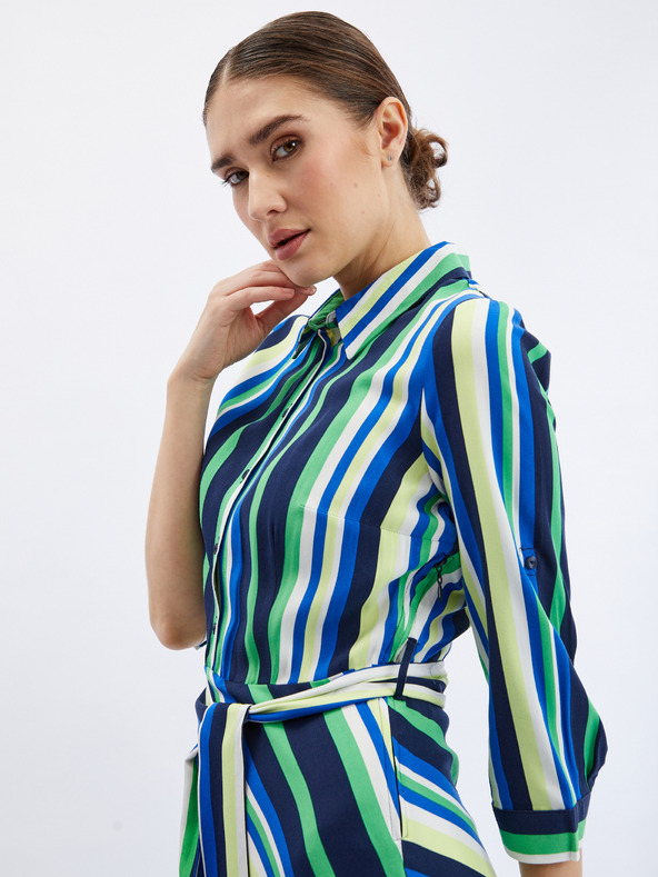 Orsay Zeleno-modré dámske pruhované košeľové šaty ORSAY