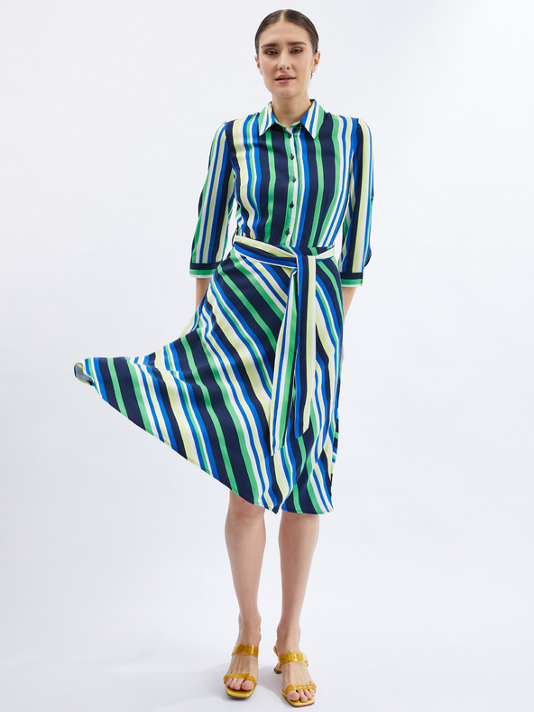 Orsay Zeleno-modré dámske pruhované košeľové šaty ORSAY