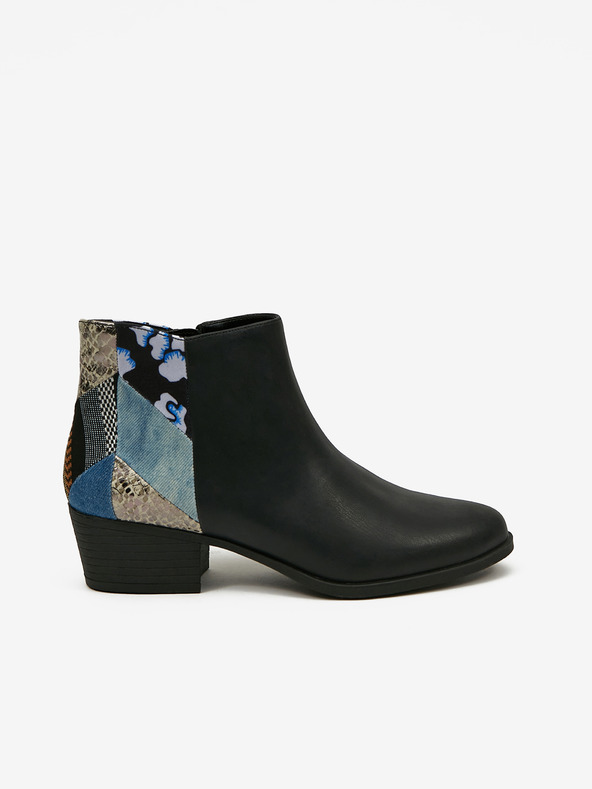 Desigual Čierne dámske vzorované členkové topánky na podpätku Desigual Dolly Patch