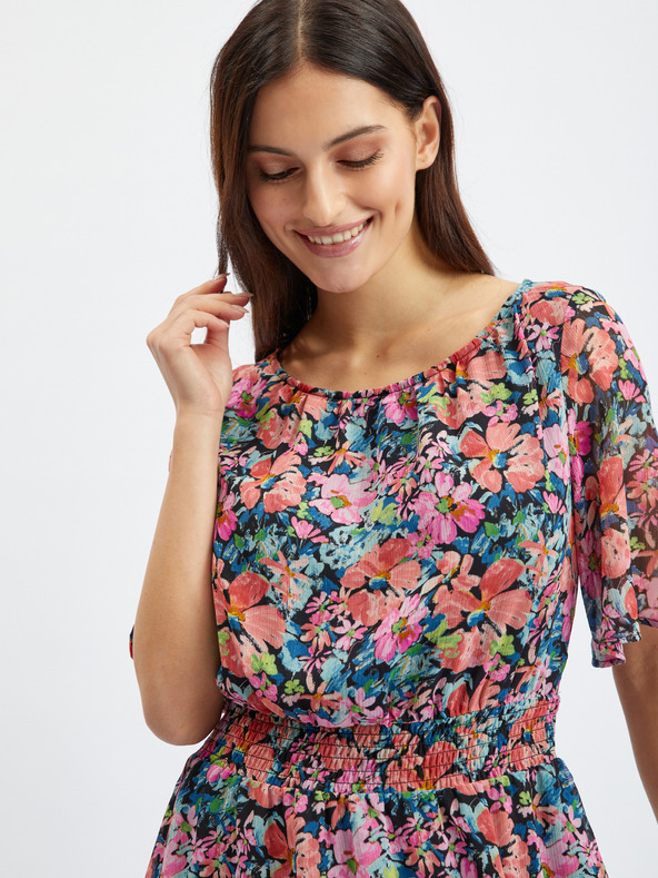 Orsay Červeno-čierne dámske kvetované šaty ORSAY