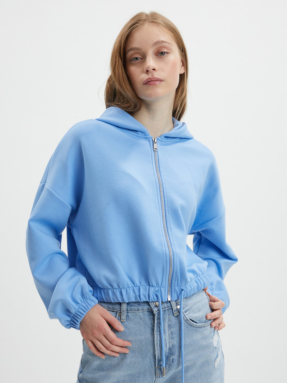 ONLY Modrá dámska mikina na zips s kapucňou ONLY Scarlett