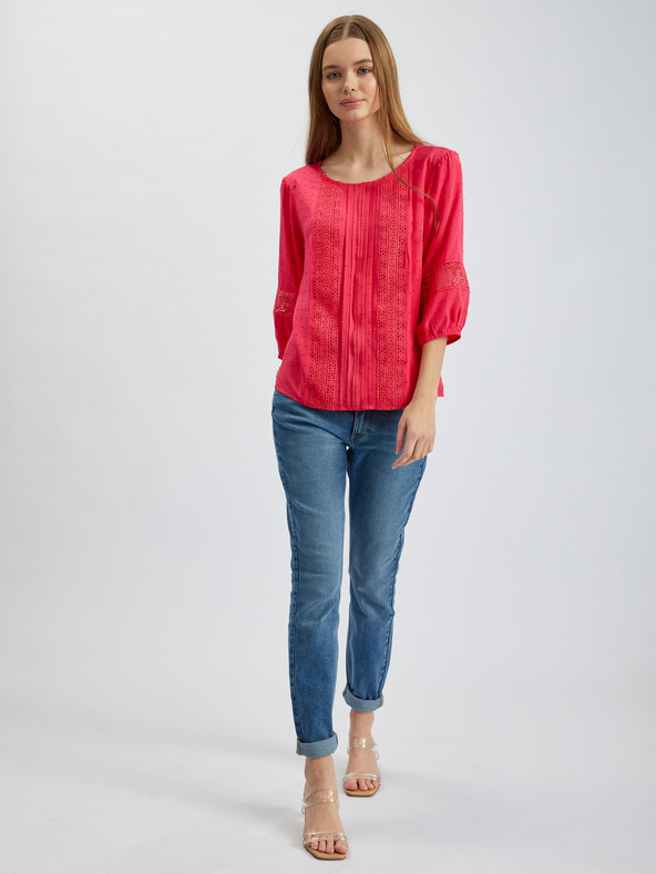 Orsay Tmavoružová dámska blúzka s čipkou ORSAY