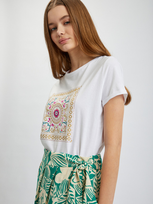 Orsay Krémová a zelená dámska vzorovaná zavinovacia midi sukňa s plátn