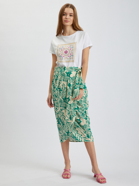 Orsay Krémová a zelená dámska vzorovaná zavinovacia midi sukňa s plátn