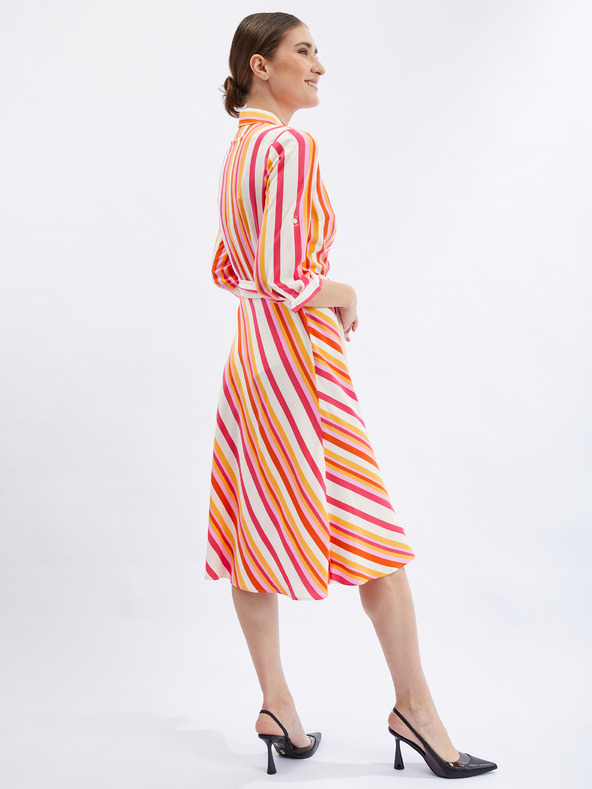 Orsay Červeno-oranžové dámske pásikavé košeľové šaty ORSAY