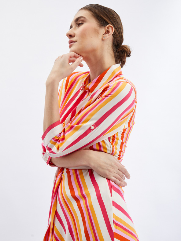Orsay Červeno-oranžové dámske pásikavé košeľové šaty ORSAY