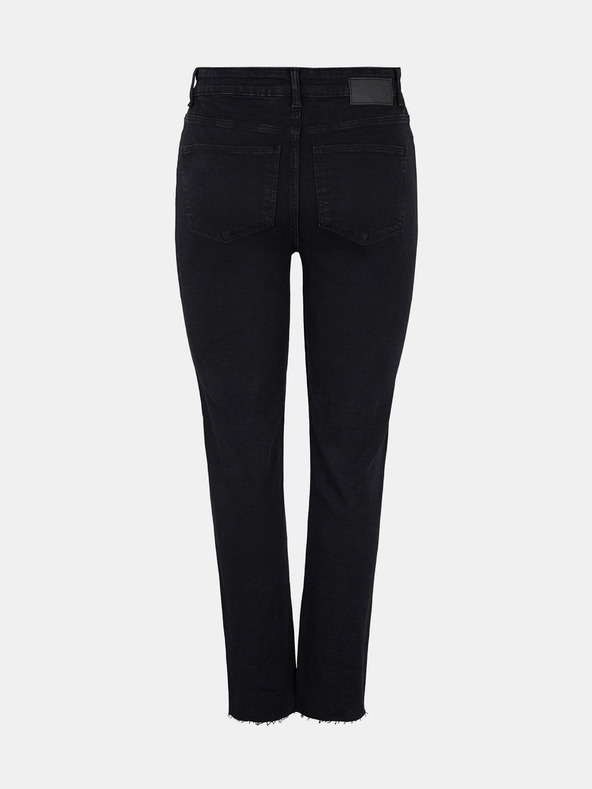 Pieces Čierne skrátené džínsy rovného strihu Pieces Luna