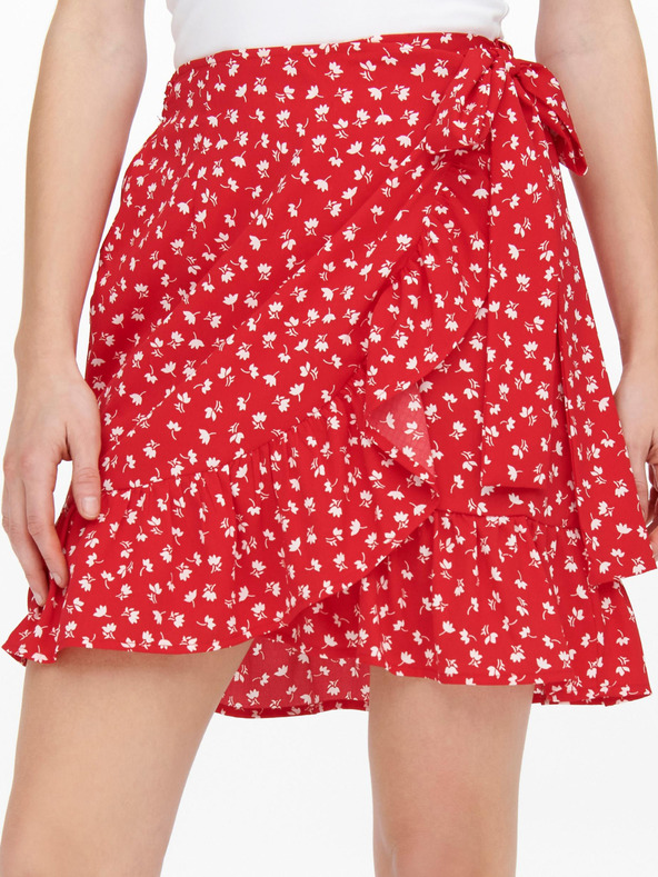 ONLY Červená dámska kvetinová zavinovacia sukňa ONLY Olivia