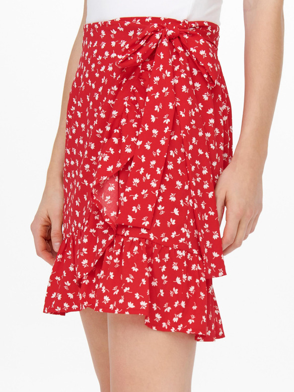 ONLY Červená dámska kvetinová zavinovacia sukňa ONLY Olivia