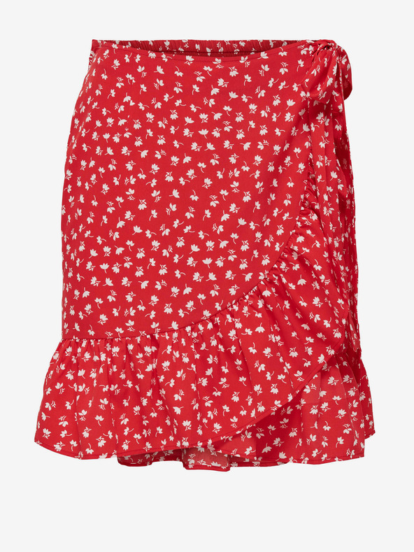 ONLY Červená dámska kvetinová zavinovacia sukňa ONLY Olivia