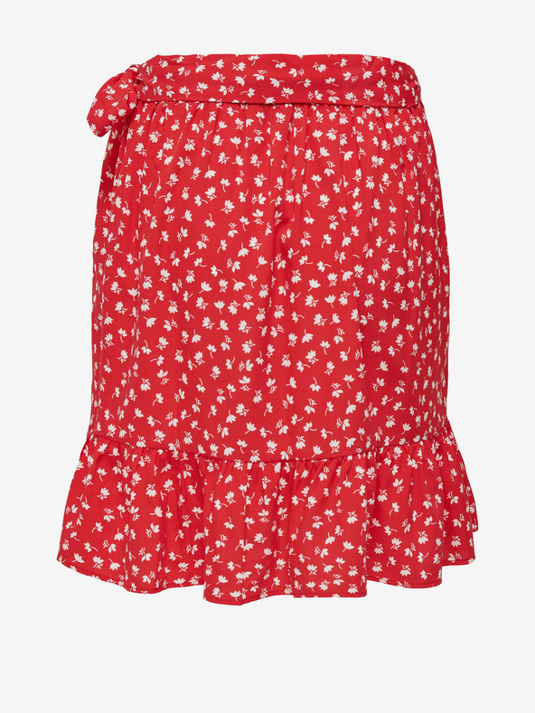 ONLY Červená dámska kvetinová zavinovacia sukňa ONLY Olivia