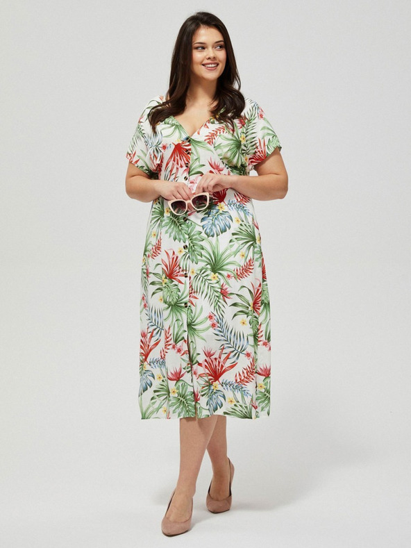 Moodo Biele letné šaty s tropickým vzorom Moodo