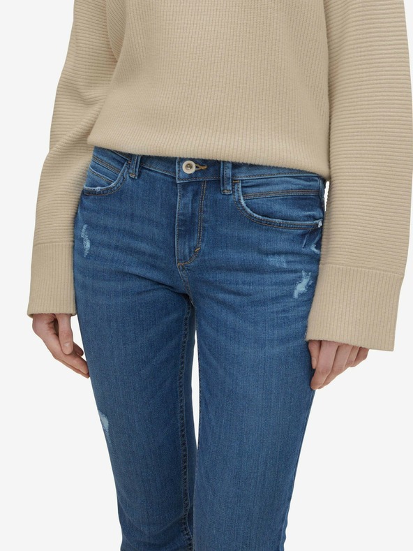 Tom Tailor Modré dámske džínsy slim fit strihu s roztrhaným efektom Tom Tailor