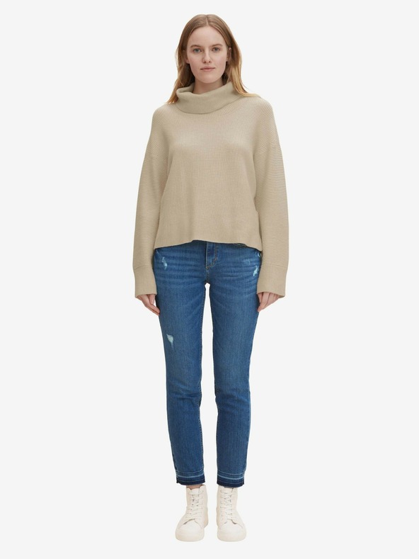 Tom Tailor Modré dámske džínsy slim fit strihu s roztrhaným efektom Tom Tailor