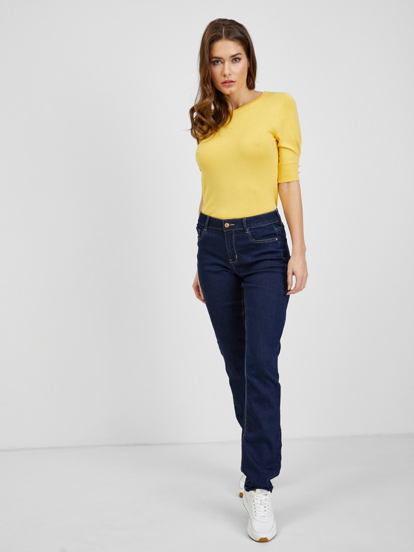 Orsay Tmavomodré dámske rovné džínsy so stredným pásom ORSAY