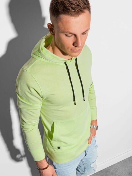 Ombre Clothing Svetlozelená pánska mikina s kapucňou B1154