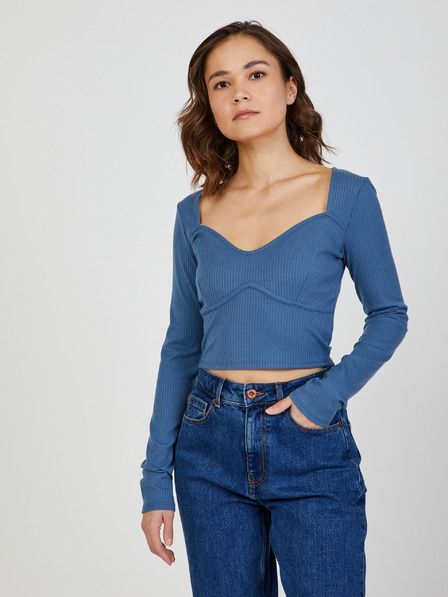 TALLY WEiJL Modré dámske rebrované cropped tričko TALLY WEiJL