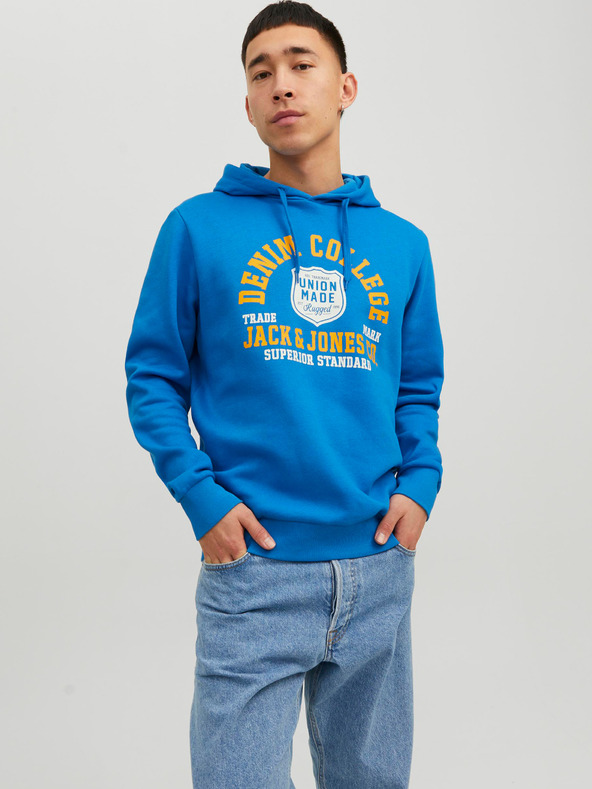 Jack & Jones Modrá pánska mikina Jack & Jones s kapucňou