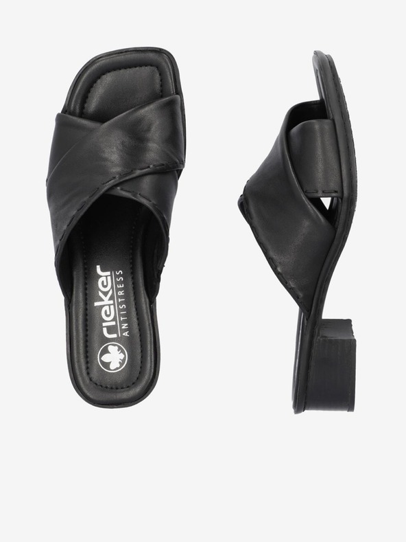 Rieker Čierne dámske kožené papuče Rieker