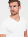 Ombre Clothing Biele pánske tričko s výstrihom do V Oblečenie Ombre