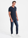 Ombre Clothing Tmavomodré pánske tričko s výstrihom do V Oblečenie Ombre