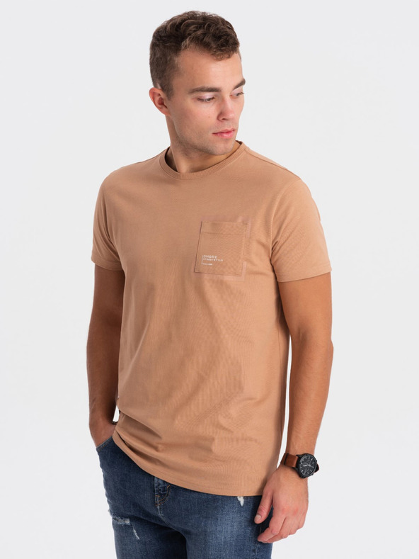 Ombre Clothing Svetlohnedé pánske tričko Ombre Oblečenie