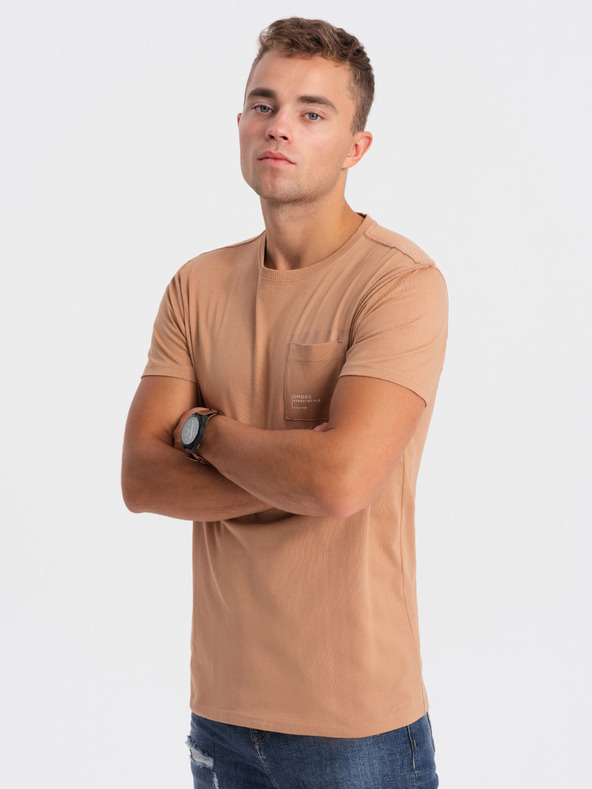 Ombre Clothing Svetlohnedé pánske tričko Ombre Oblečenie