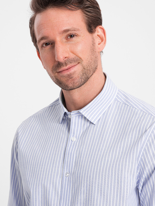 Ombre Clothing Svetlomodrá pánska pruhovaná košeľa Ombre Clothing
