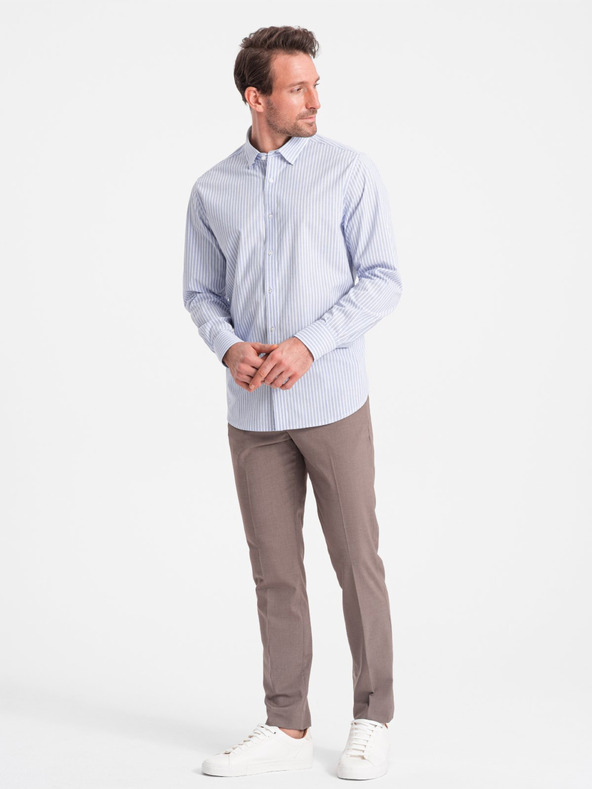 Ombre Clothing Svetlomodrá pánska pruhovaná košeľa Ombre Clothing