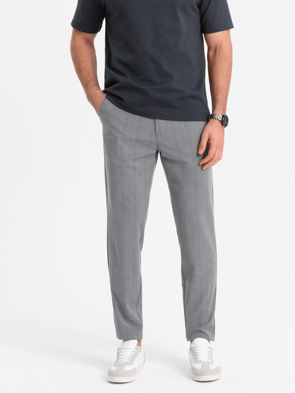 Ombre Clothing Šedé pánske kockované nohavice Ombre Clothing