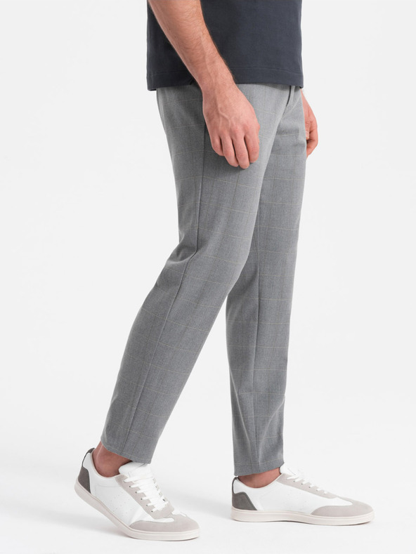 Ombre Clothing Šedé pánske kockované nohavice Ombre Clothing