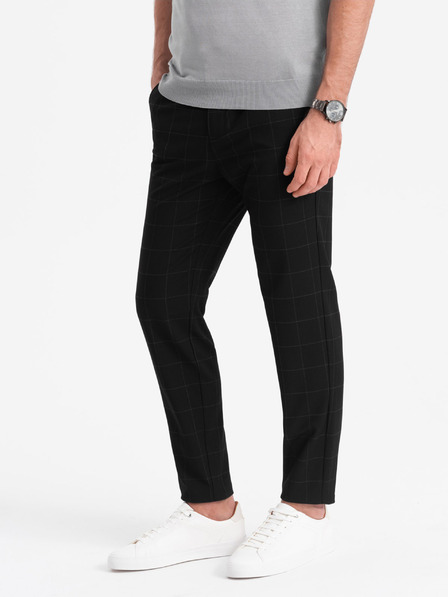 Ombre Clothing Čierne pánske kockované nohavice Ombre Clothing