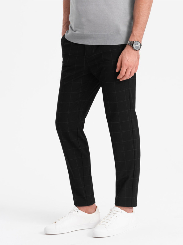 Ombre Clothing Čierne pánske kockované nohavice Ombre Clothing
