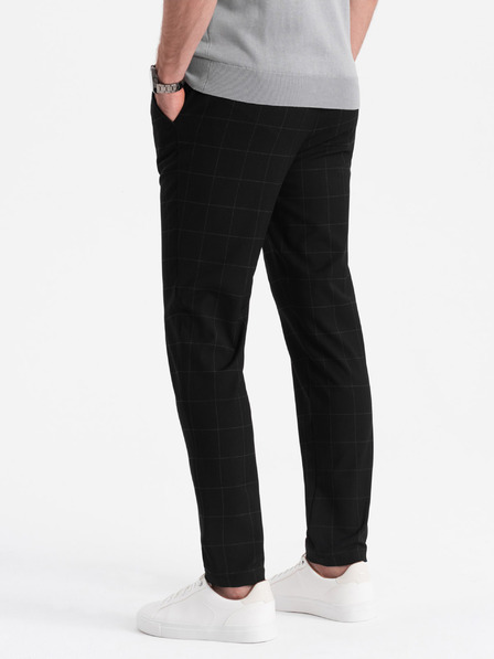 Ombre Clothing Čierne pánske kockované nohavice Ombre Clothing