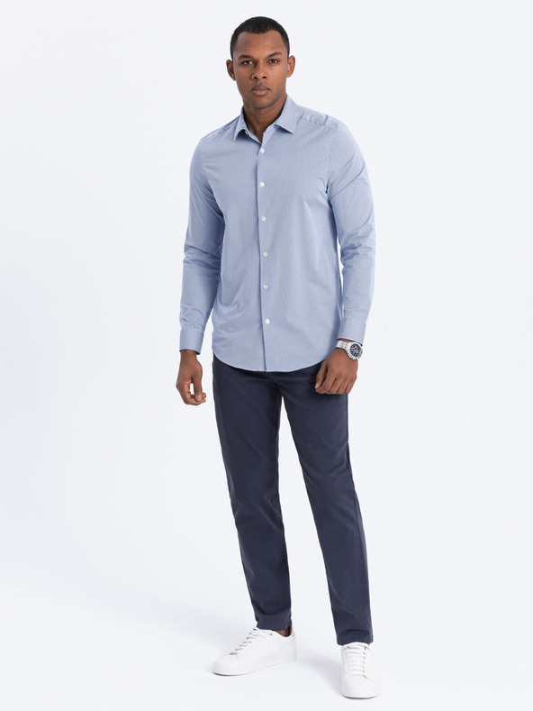 Ombre Clothing Tmavomodré pánske nohavice Chino Ombre Oblečenie