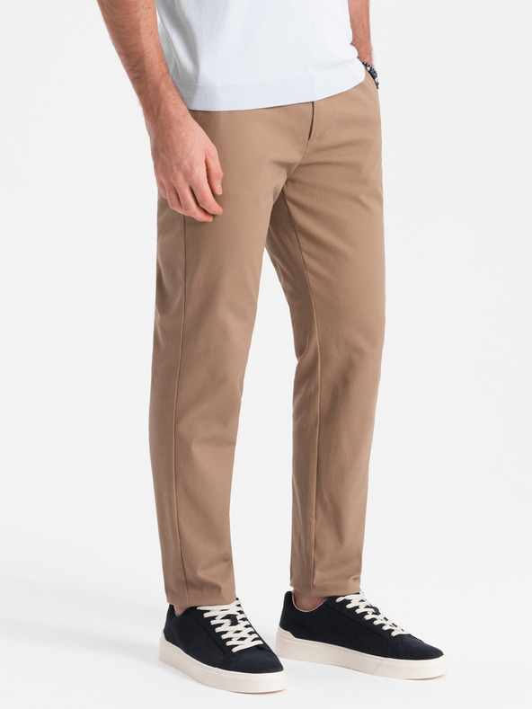 Ombre Clothing Svetlohnedé pánske slim fit chino nohavice Ombre Clothing